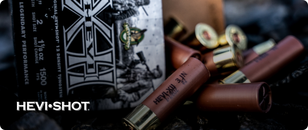 HEVI-XII box and shotshell with the HEVI-Shot logo
